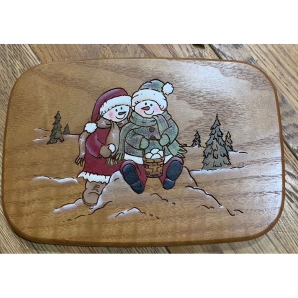 KS Lanam Wooden Longaberger Snowman basket lid Holiday Hand Painted Style 8x5.25